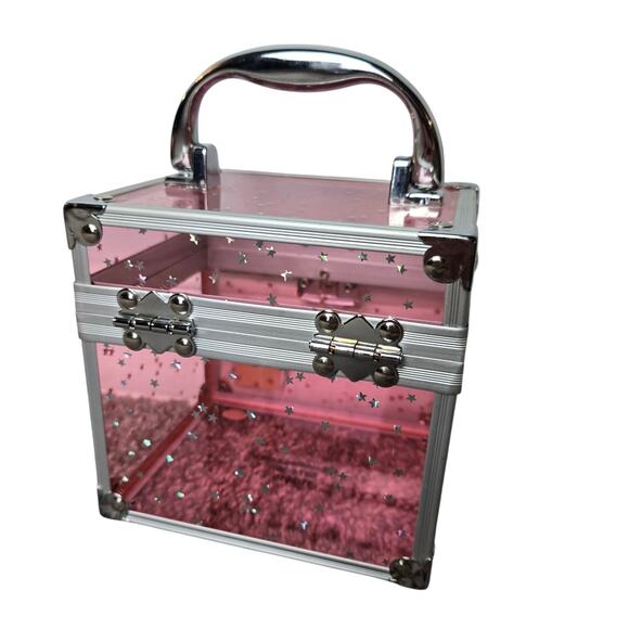 Caboodles Pink Plastic Case w Silver Accents & Iridescent Stars Suitcase Logo - Picture 2 of 9